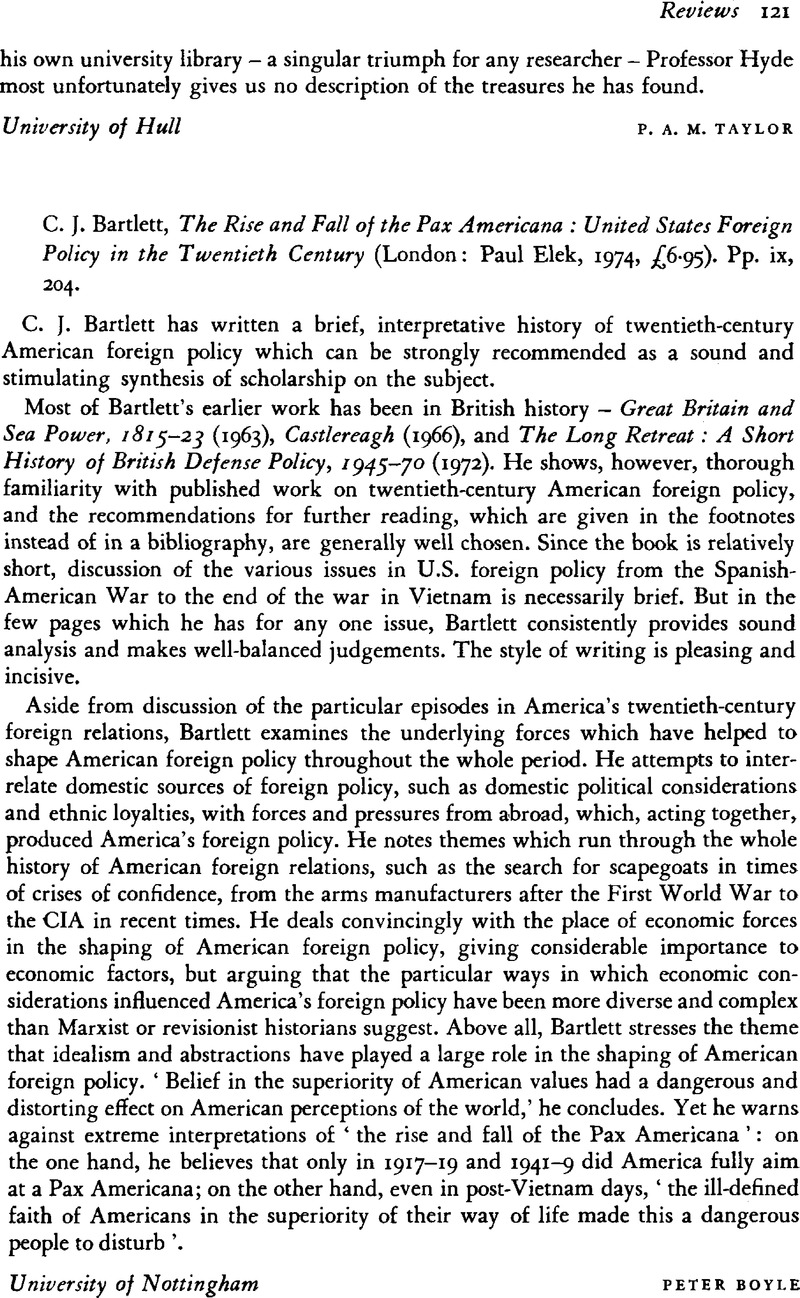C. J. Bartlett, The Rise and Fall of the Pax Americana: United States ...
