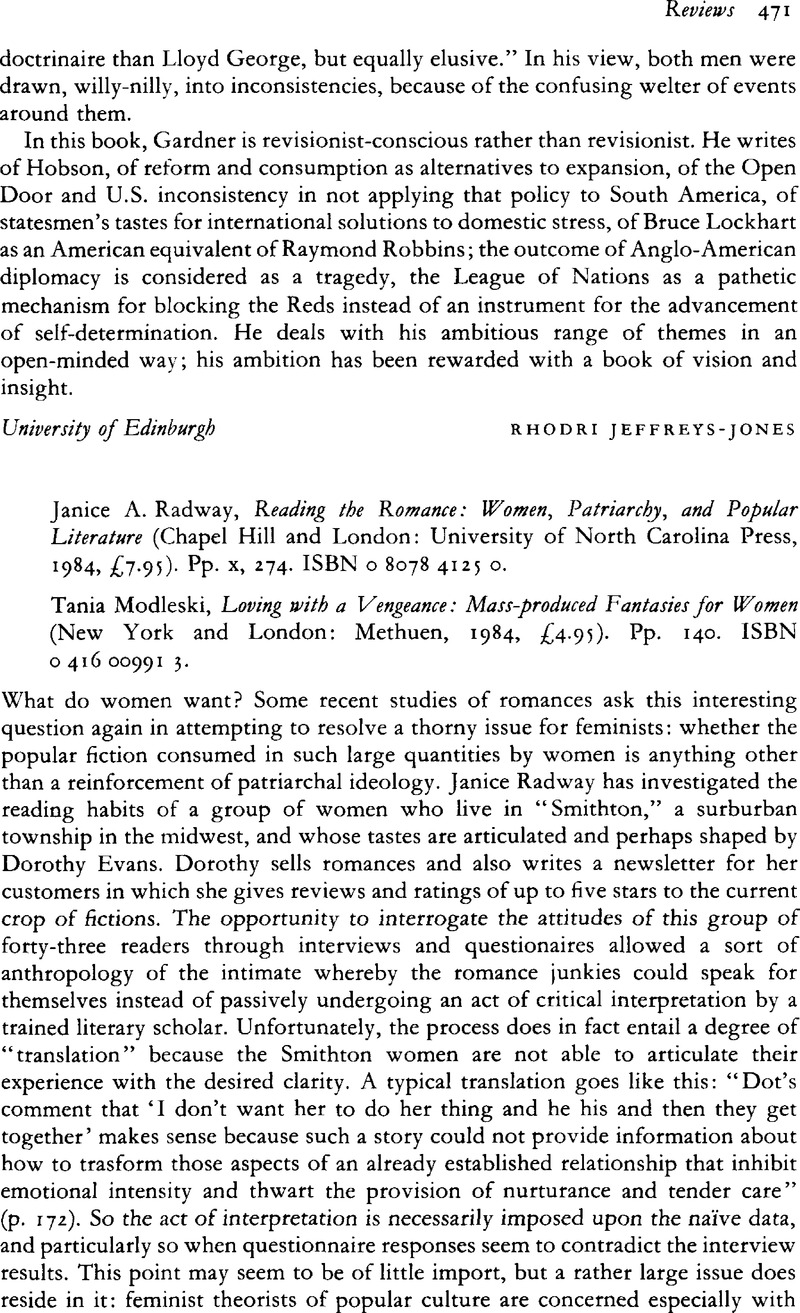 Janice A. Radway, Reading the Romance: Women, Patriarchy, and Popular ...