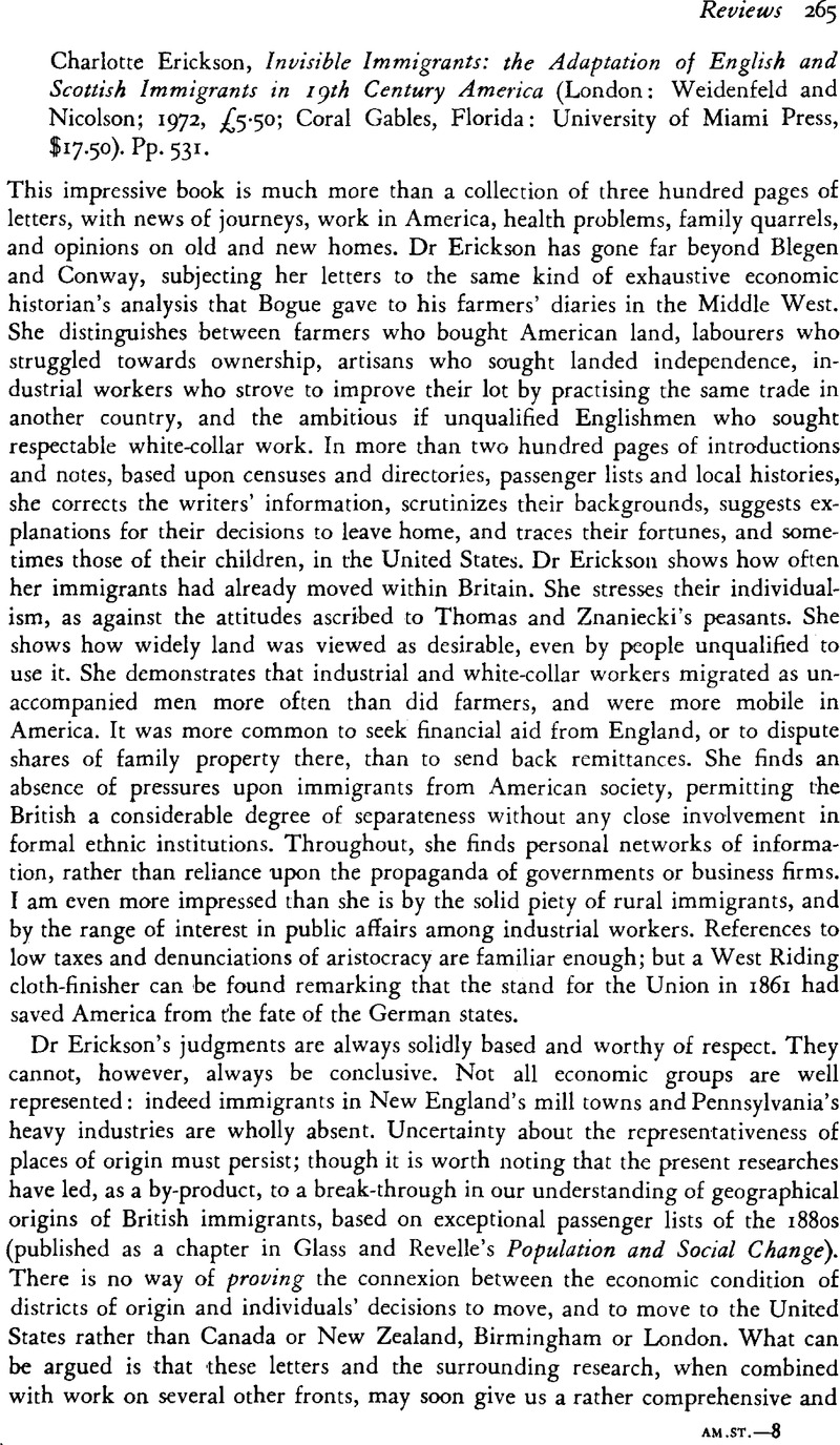 Charlotte Erickson, Invisible Immigrants: the Adaptation of English and ...