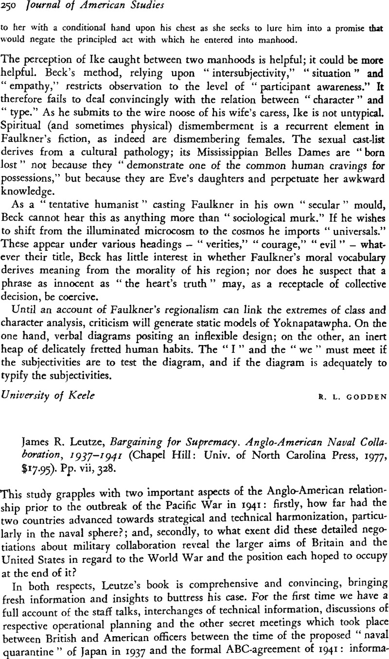 James R. Leutze, Bargaining for Supremacy. Anglo-American Naval ...