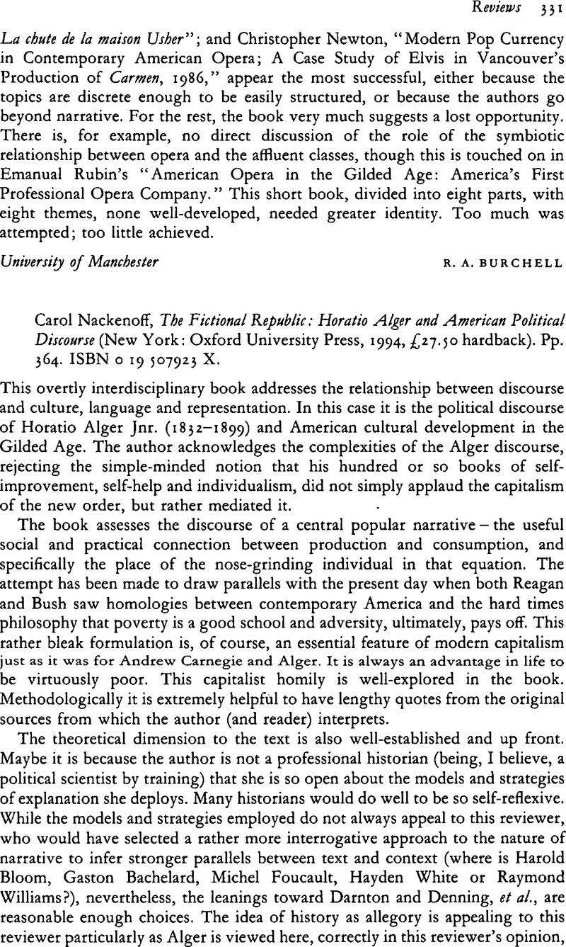 The Fictional Republic: Horatio Alger and American Political Discourse