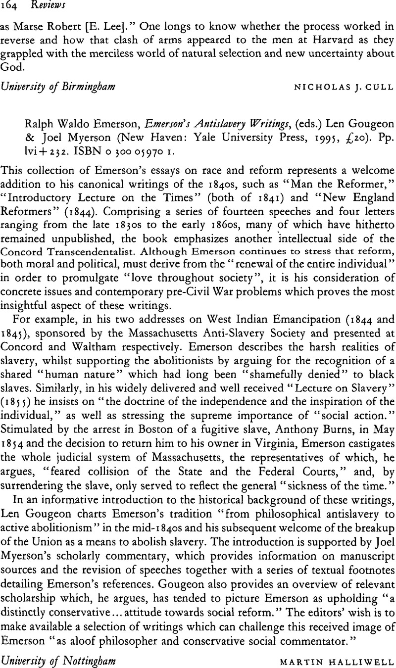 Ralph Waldo Emerson, Emerson's Antislavery Writings, (eds.) Len Gougeon ...