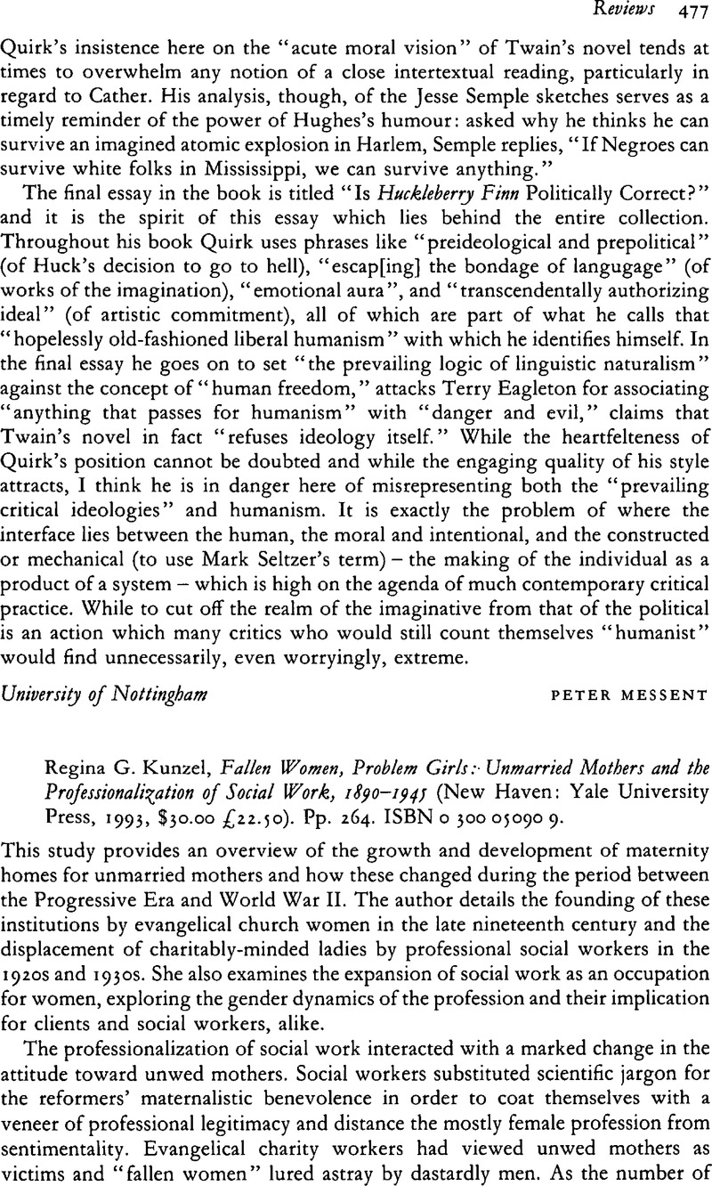 Fallen Women, Problem Girls: Unmarried Mothers and the Professionalization of Social Work, 1890-1945