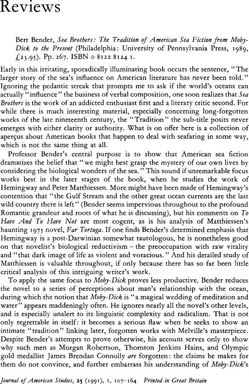 Bert Bender, Sea Brothers: The Tradition of American Sea Fiction from ...