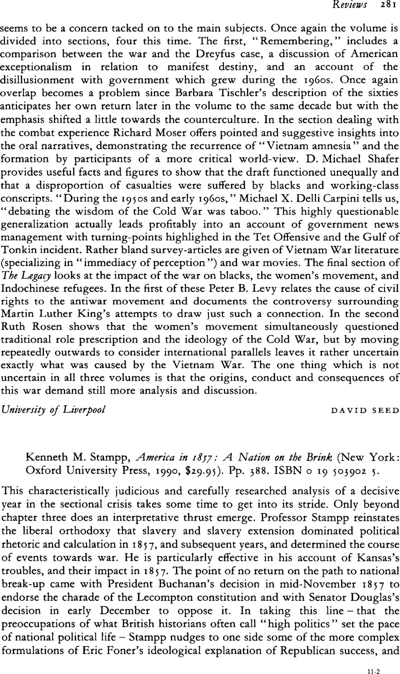 Kenneth M. Stampp, America in 1857: A Nation on the Brink (New York ...