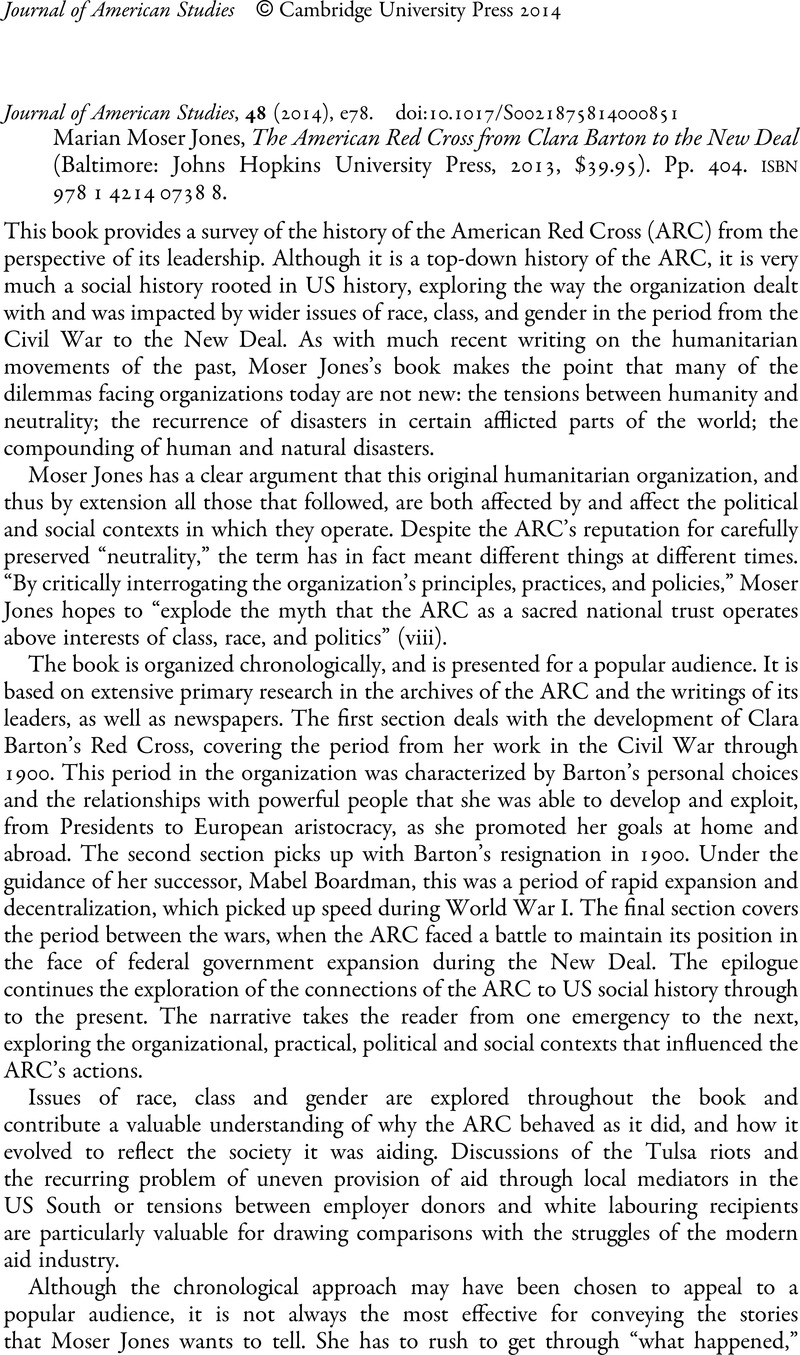 Marian Moser Jones, The American Red Cross from Clara Barton to the New ...