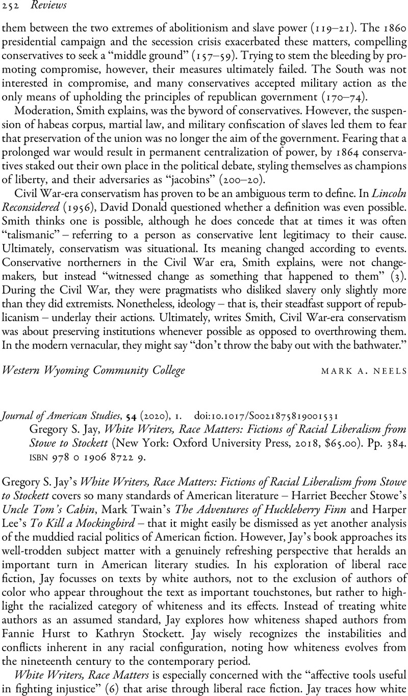 Gregory S. Jay, White Writers, Race Matters: Fictions of Racial ...