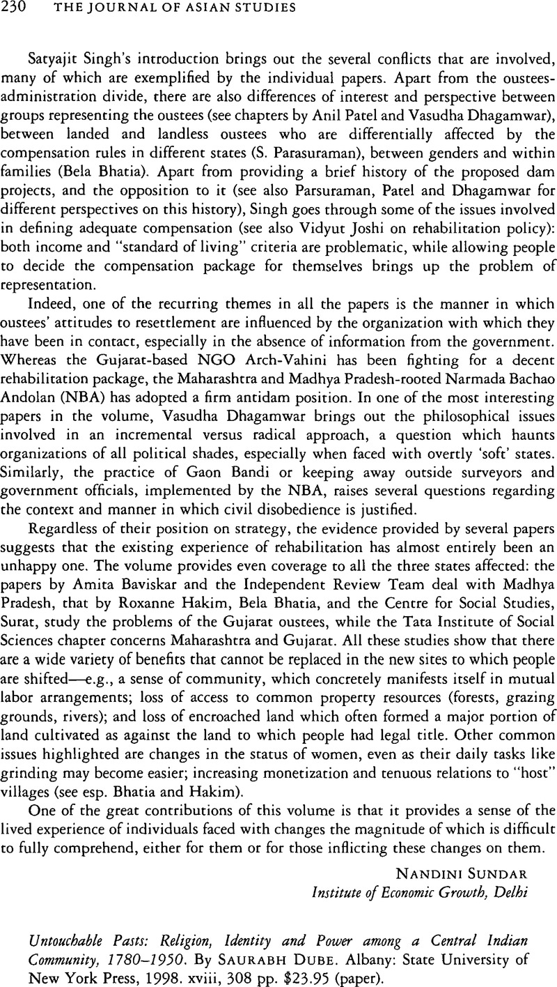 Untouchable Pasts: Religion, Identity, and Power Among a Central Indian Community, 1780-1950