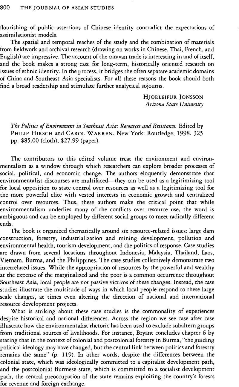 The Politics of Environment in Southeast Asia: Resources and Resistance ...