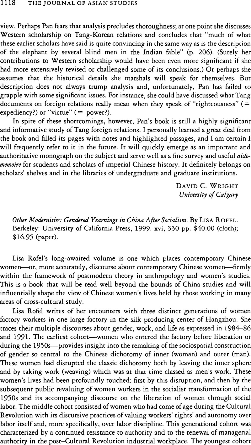 Other Modernities: Gendered Yearnings in China After Socialism. By Lisa ...