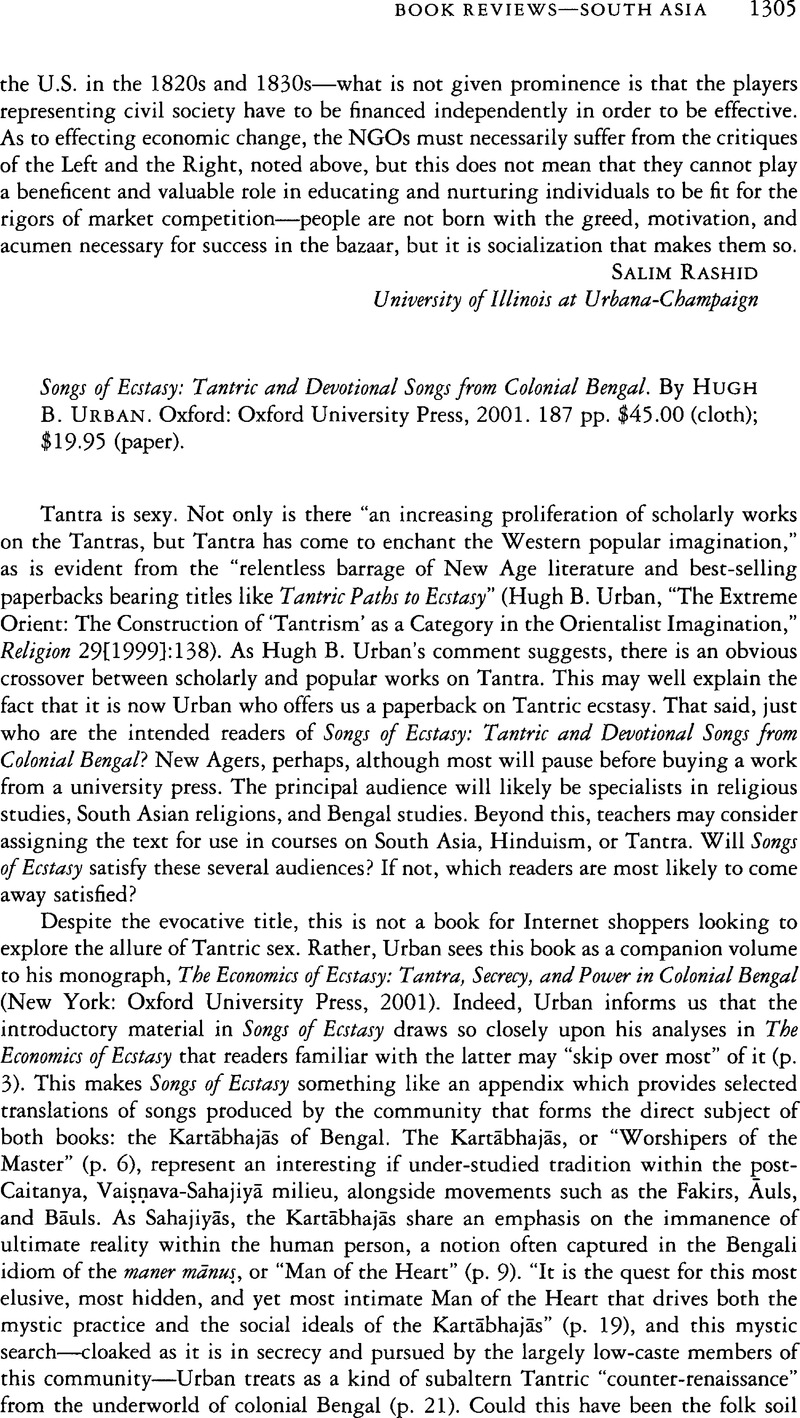Songs of Ecstasy: Tantric and Devotional Songs from Colonial Bengal
