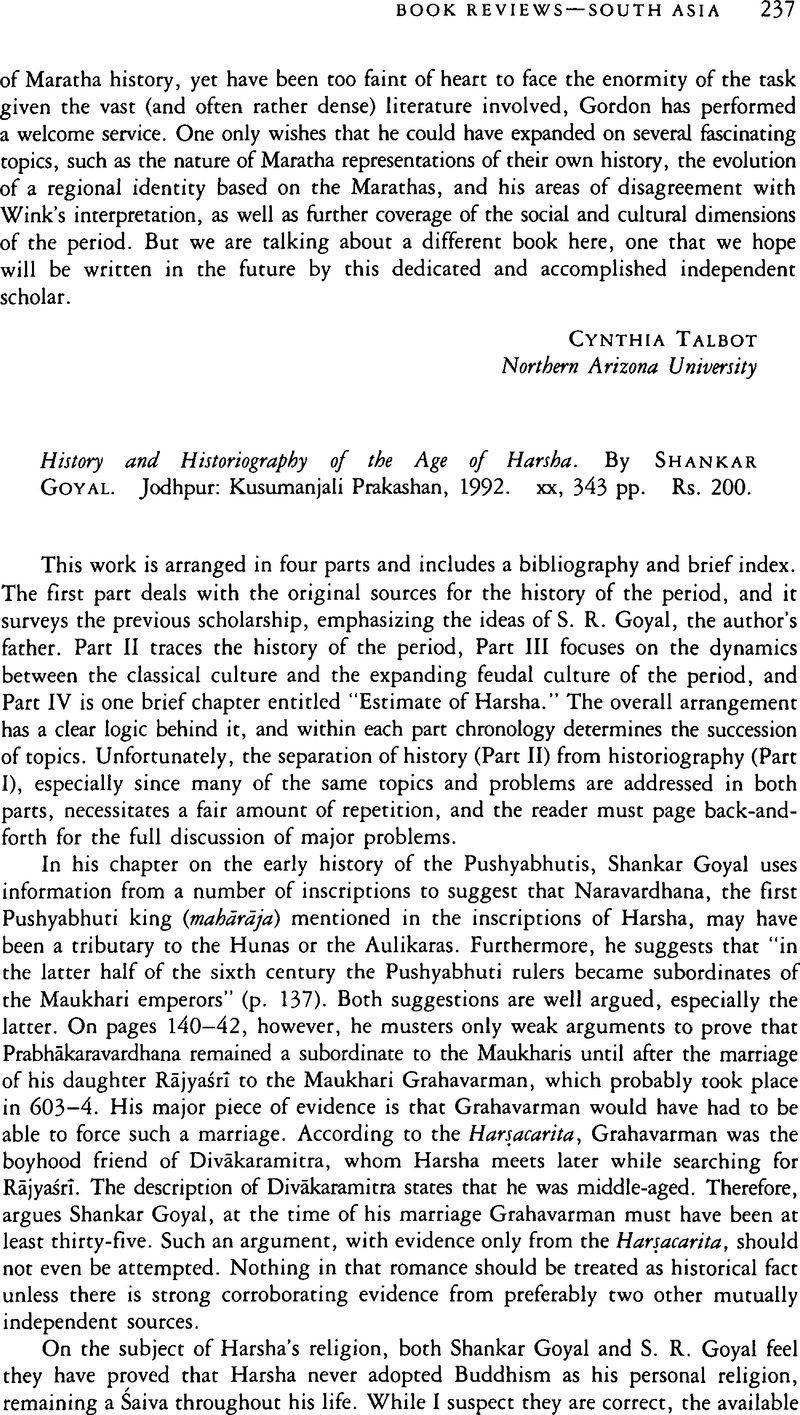 History and Historiography of the Age of Harsha. By Shankar Goyal ...