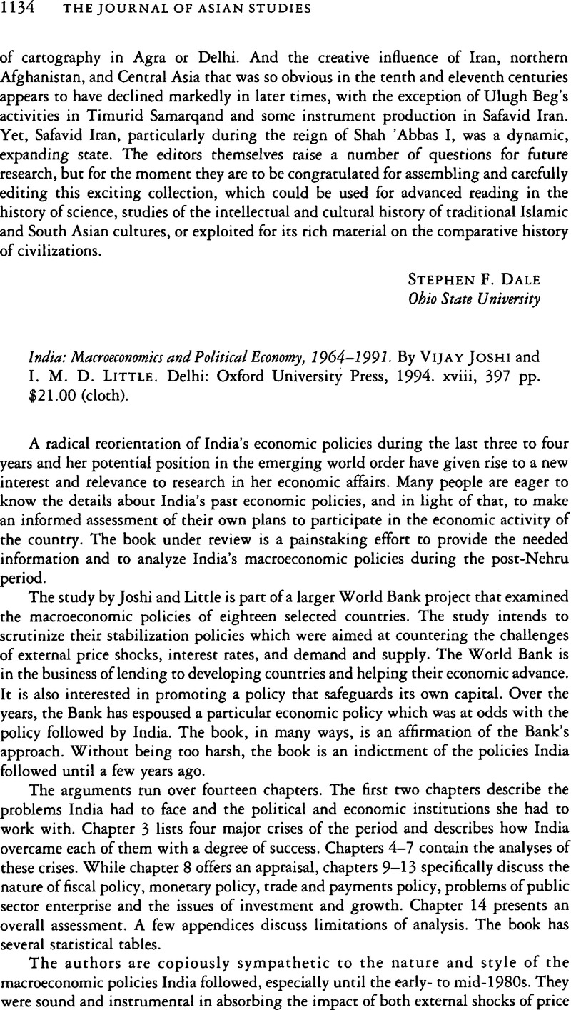 India: Macroeconomics and Political Economy, 1964–1991. By Vijay Joshi ...