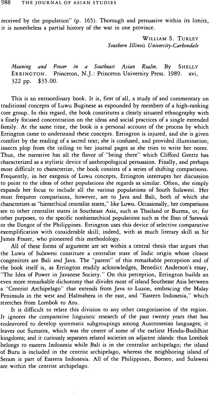 Meaning and Power in a Southeast Asian Realm. By Shelly Errington ...