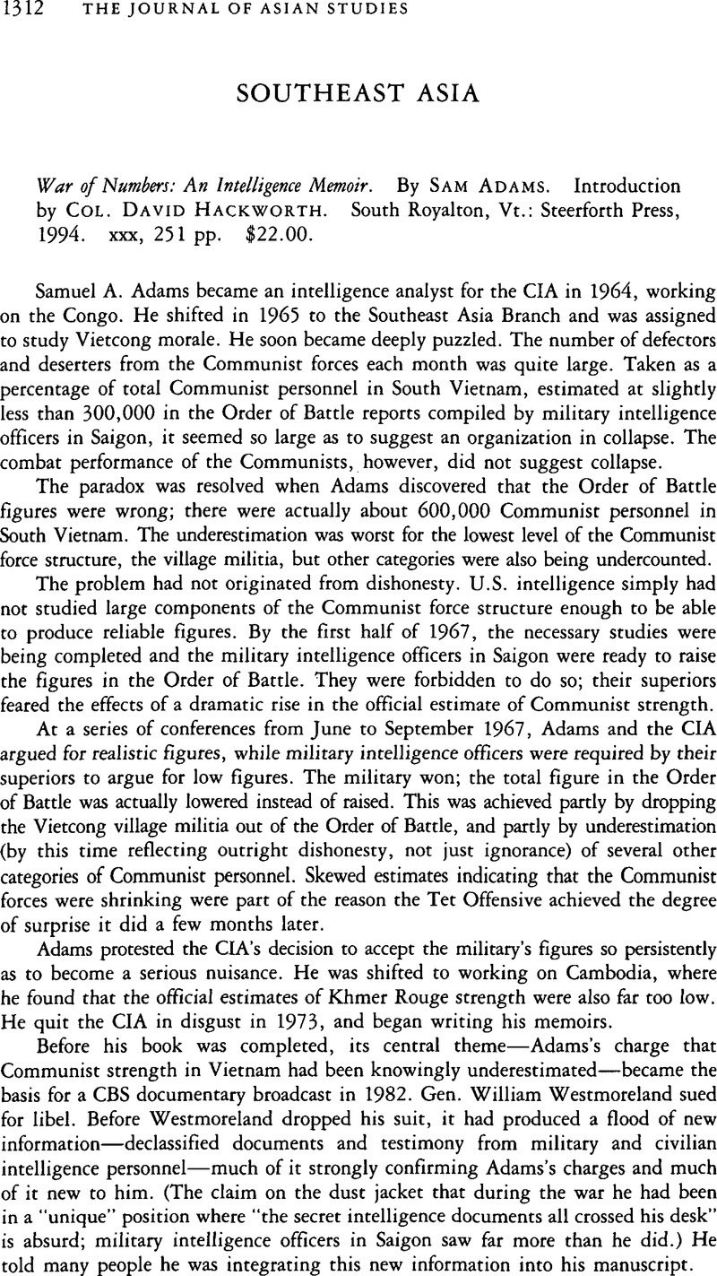 War of Numbers: An Intelligence Memoir