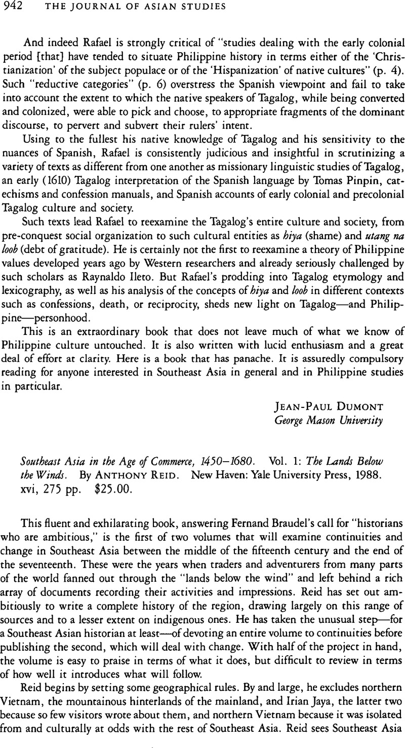 Southeast Asia in the Age of Commerce, 1450–1680. Vol. 1: The Lands ...