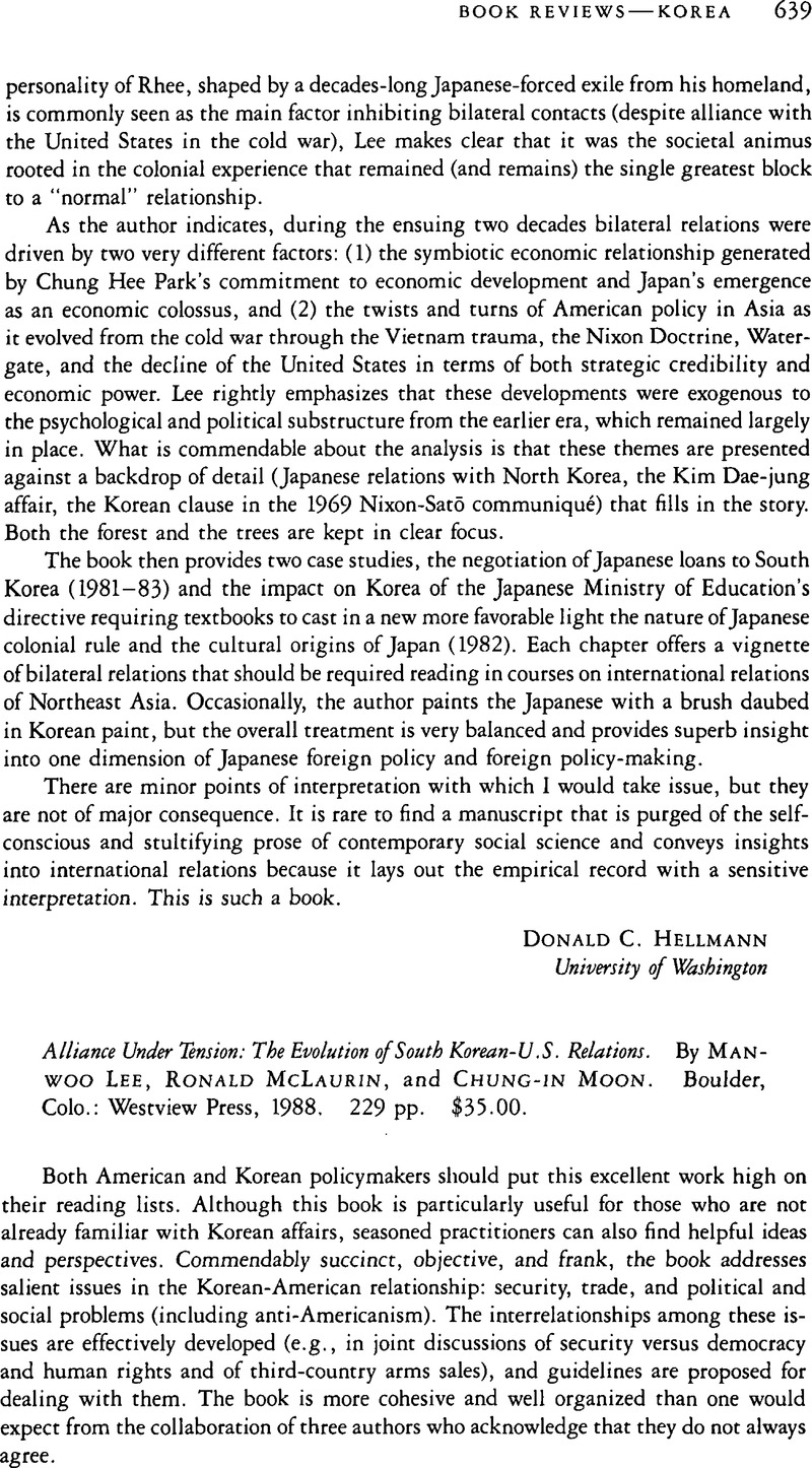 Alliance Under Tension: The Evolution of South Korean-U.S. Relations ...