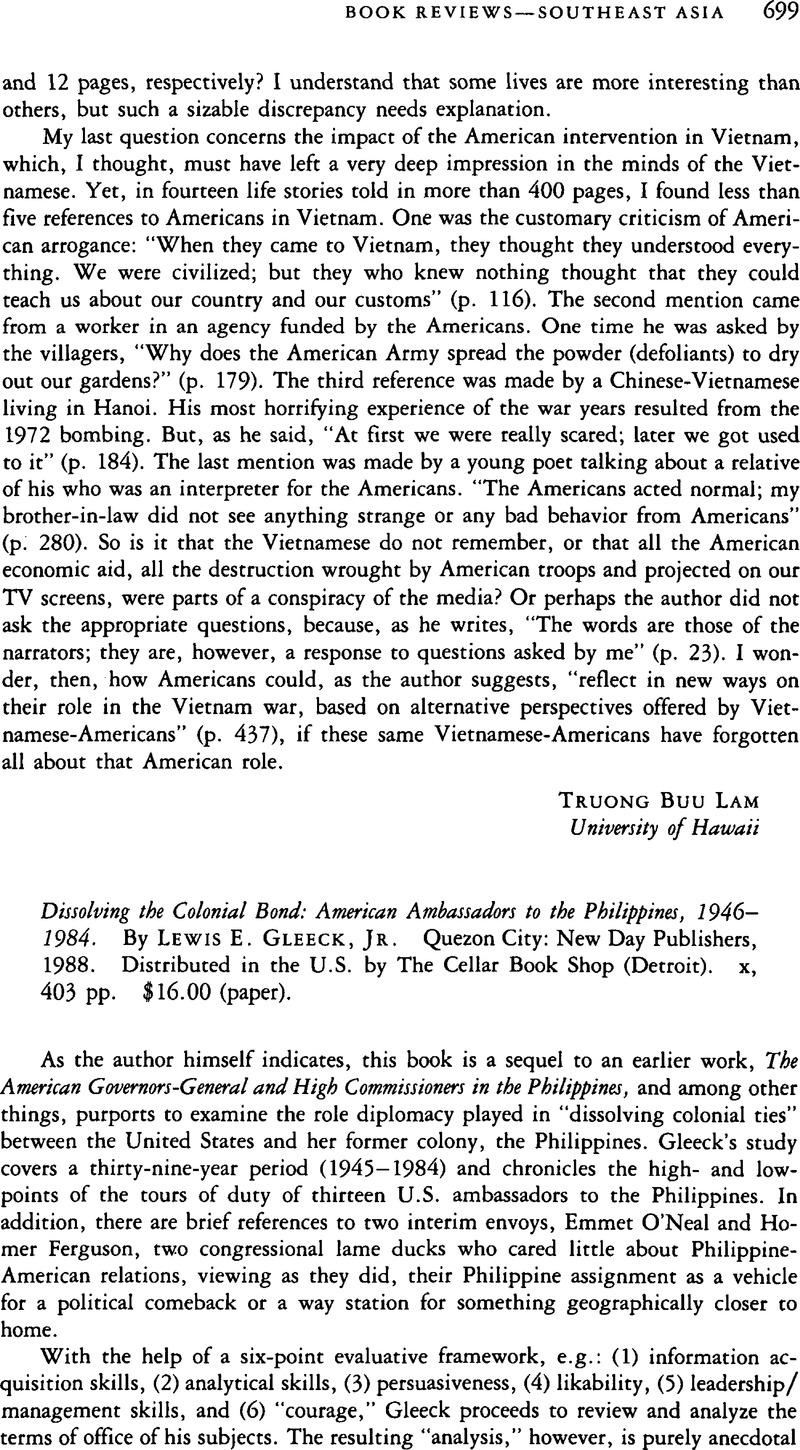 Dissolving the Colonial Bond: American Ambassadors to the Philippines ...