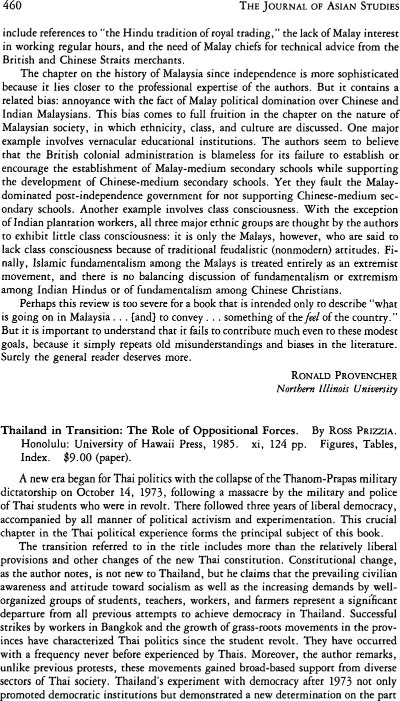 Thailand in Transition: The Role of Oppositional Forces. By Ross ...