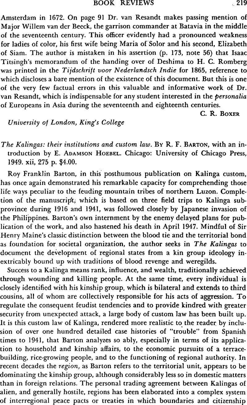 The Kalingas: their institutions and custom law. By R. F. Barton, with ...