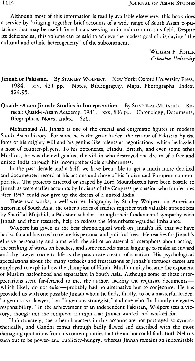 Book Jinnah Of Pakistan By Stanley Wolpert