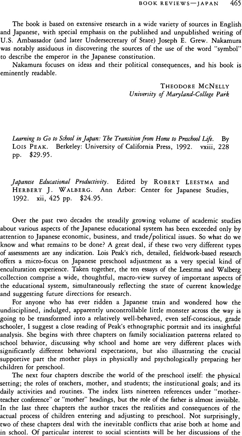 Learning to Go to School in Japan: The Transition from Home to Preschool Life