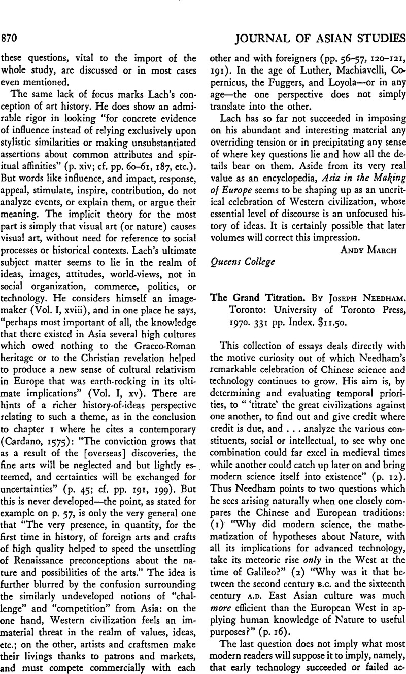 The Grand Titration By Joseph Needham Toronto University Of Toronto Press 1970 331 Pp 