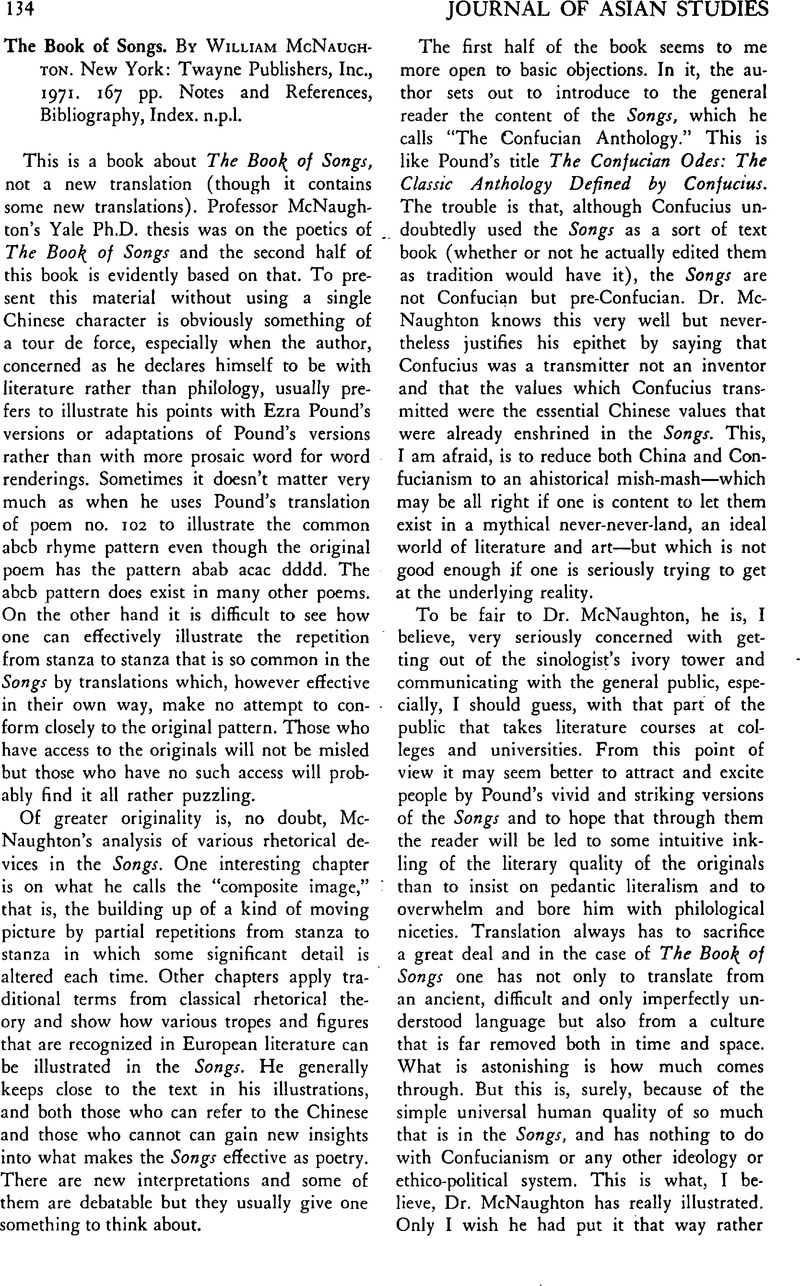 The Book of Songs. By William McNaughton. New York Twayne Publishers