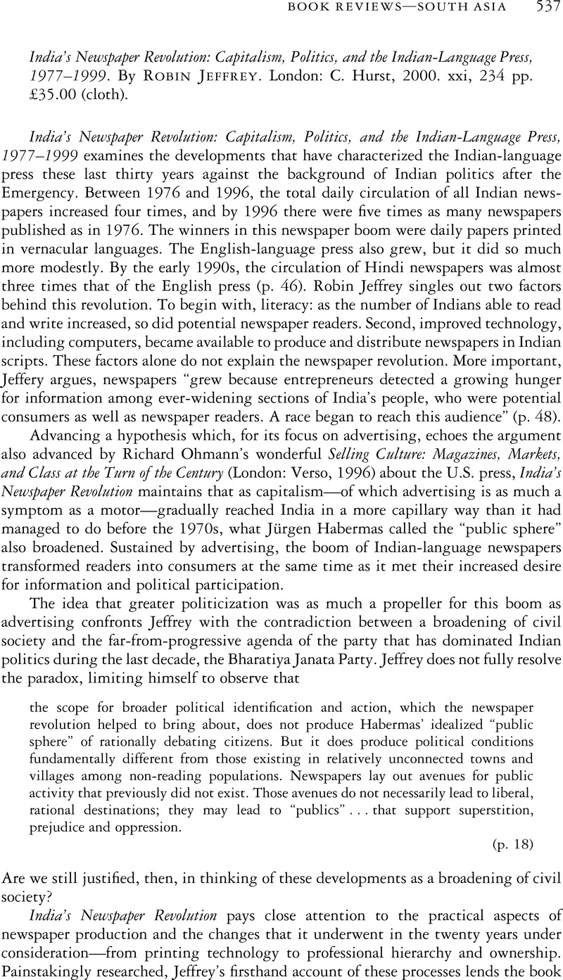 India's Newspaper Revolution Capitalism, Politics, and the Indian