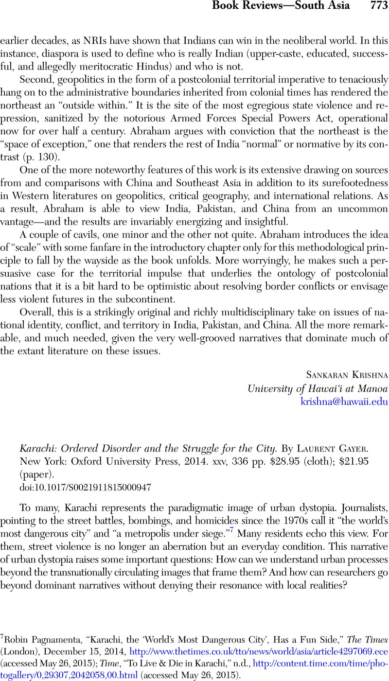 Karachi: Ordered Disorder and the Struggle for the City
