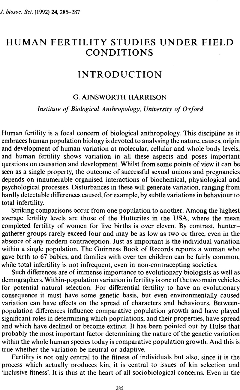 Human fertility studies under field conditions: introduction | Journal ...