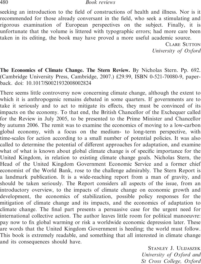 The Economics of Climate Change. The Stern Review. By Nicholas Stern ...