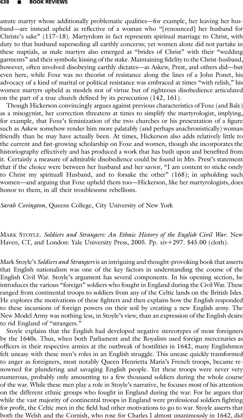 Mark Stoyle. Soldiers and Strangers: An Ethnic History of the English ...