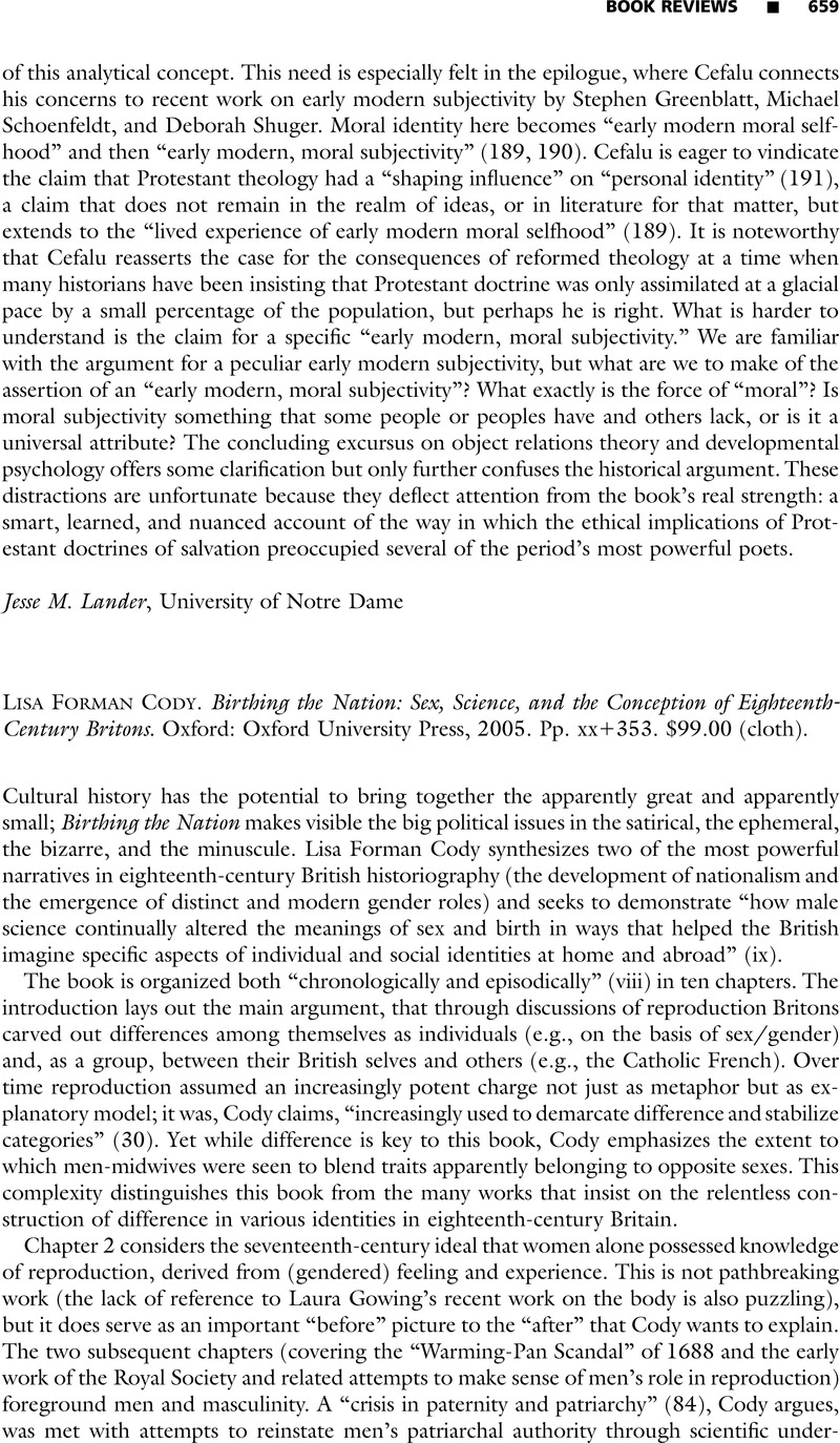 Birthing the Nation: Sex, Science, and the Conception of Eighteenth-Century Britons