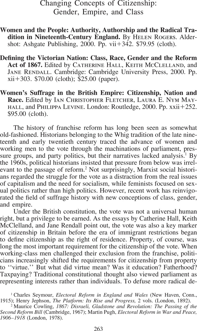 Changing Concepts of Citizenship: Gender, Empire, and Class - Women and ...