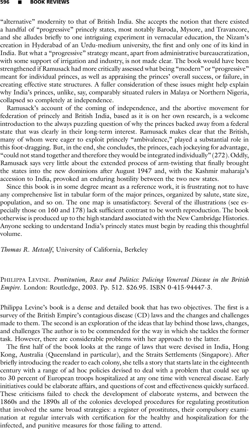 Prostitution, Race and Politics: Policing Venereal Disease in the British Empire