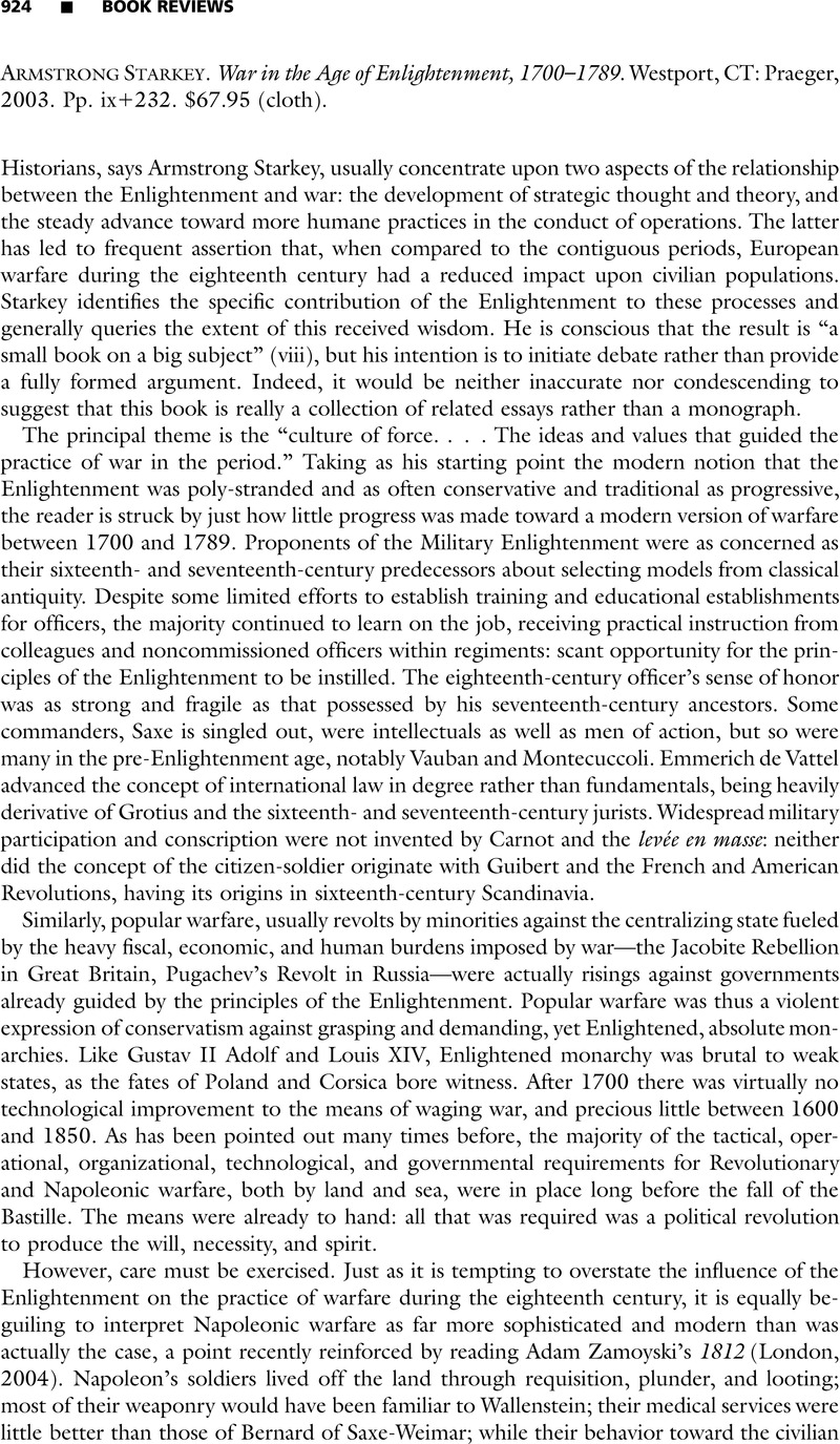 Armstrong Starkey. War in the Age of Enlightenment, 1700–1789. Westport ...