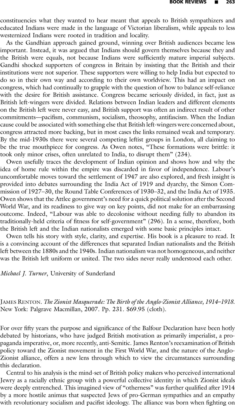 James Renton. The Zionist Masquerade: The Birth of the Anglo-Zionist ...