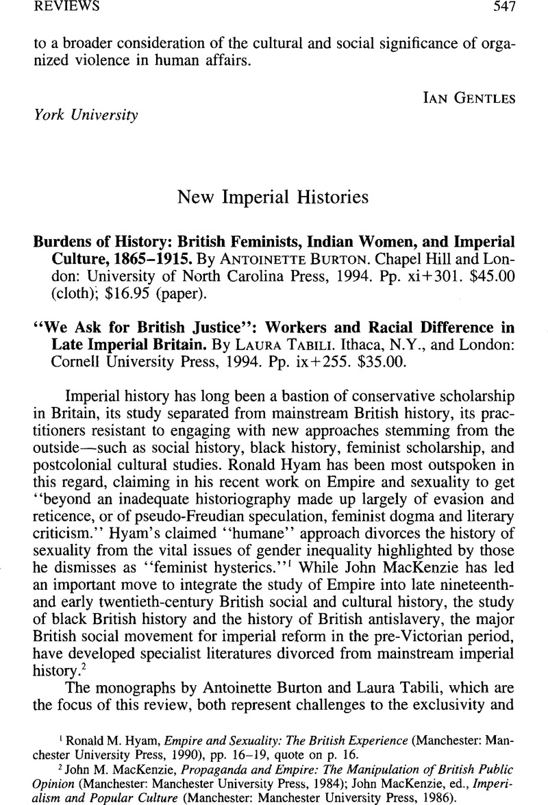 New Imperial Histories Burdens of History British Feminists