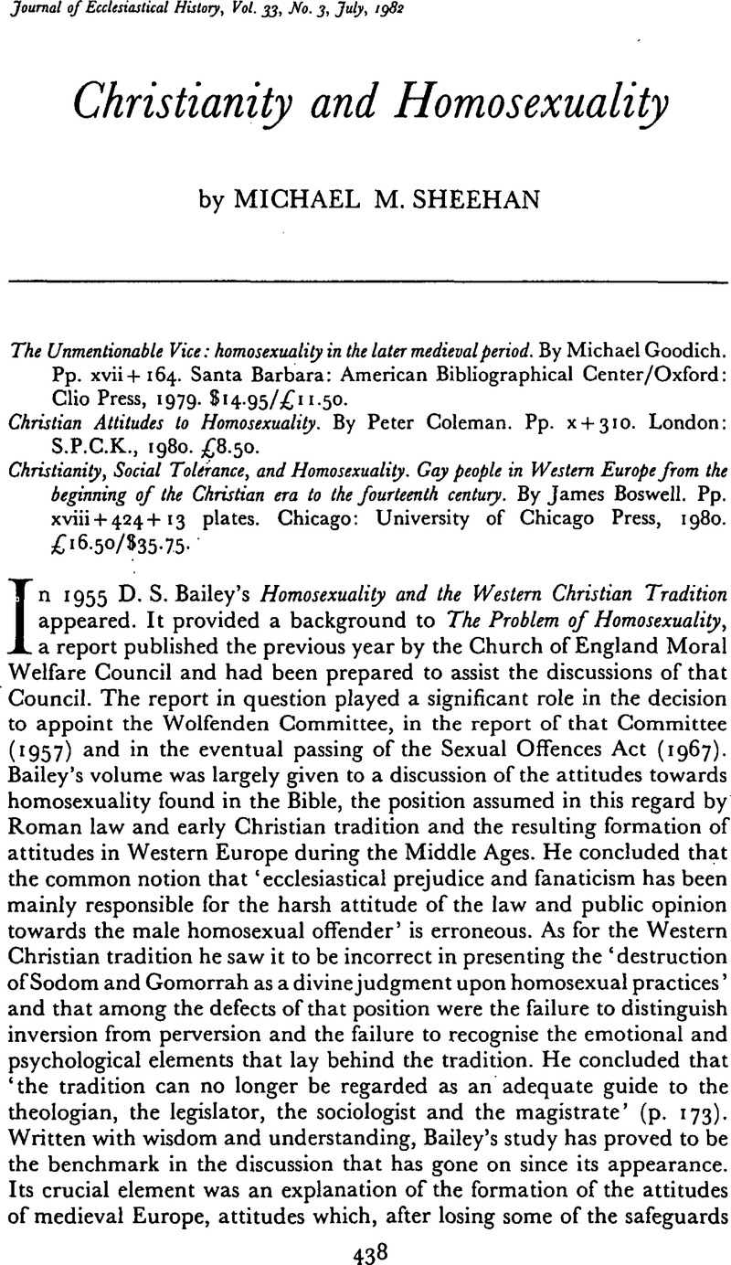 Christianity And Homosexuality The Journal Of Ecclesiastical History 