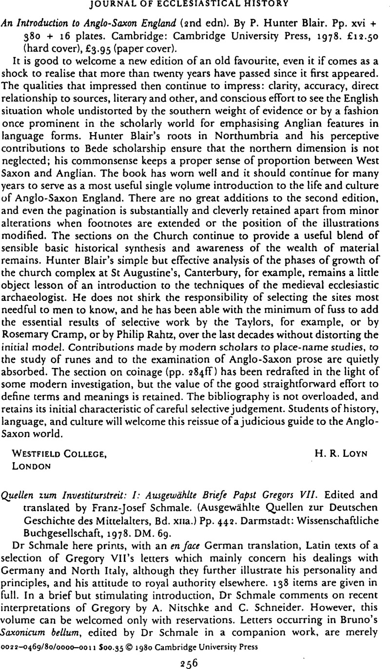 An Introduction To Anglo-saxon England (2nd Edn). By P. Hunter Blair 