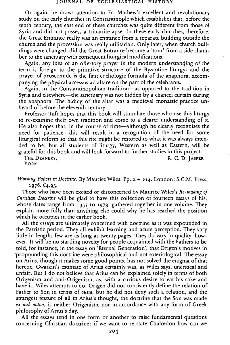 Working Papers in Doctrine. By Maurice Wiles. Pp. x + 214. London: S.C ...