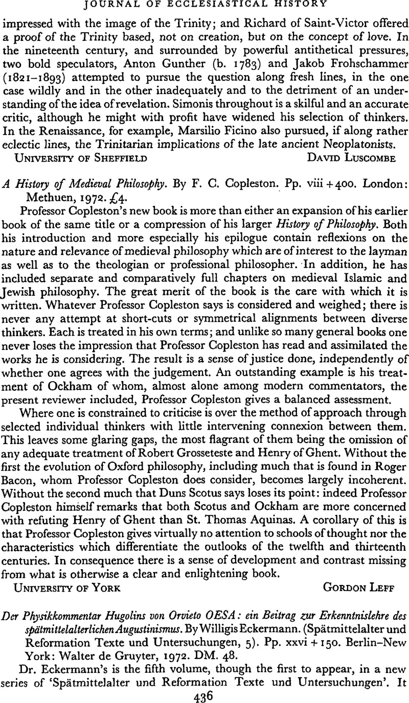 A History of Medieval Philosophy. By F. C. Copleston. Pp. viii + 400 ...