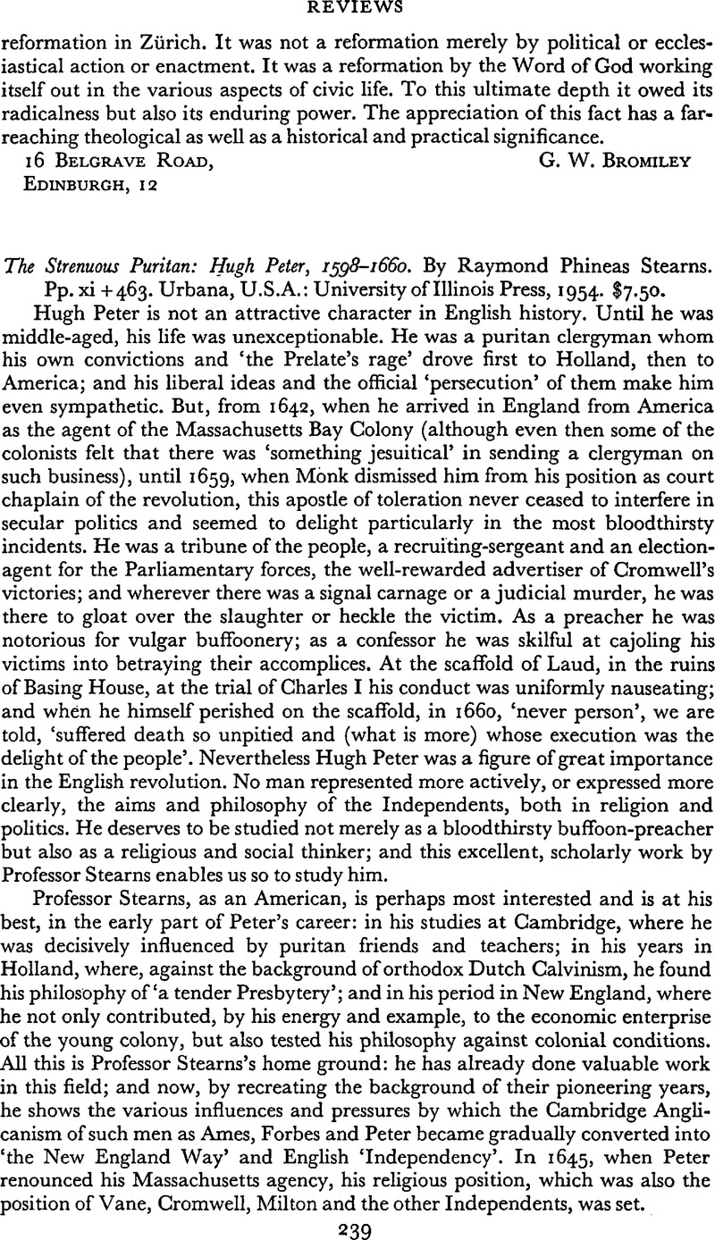The Strenuous Puritan: Hugh Peter, 1598–1660. By Raymond Phineas ...