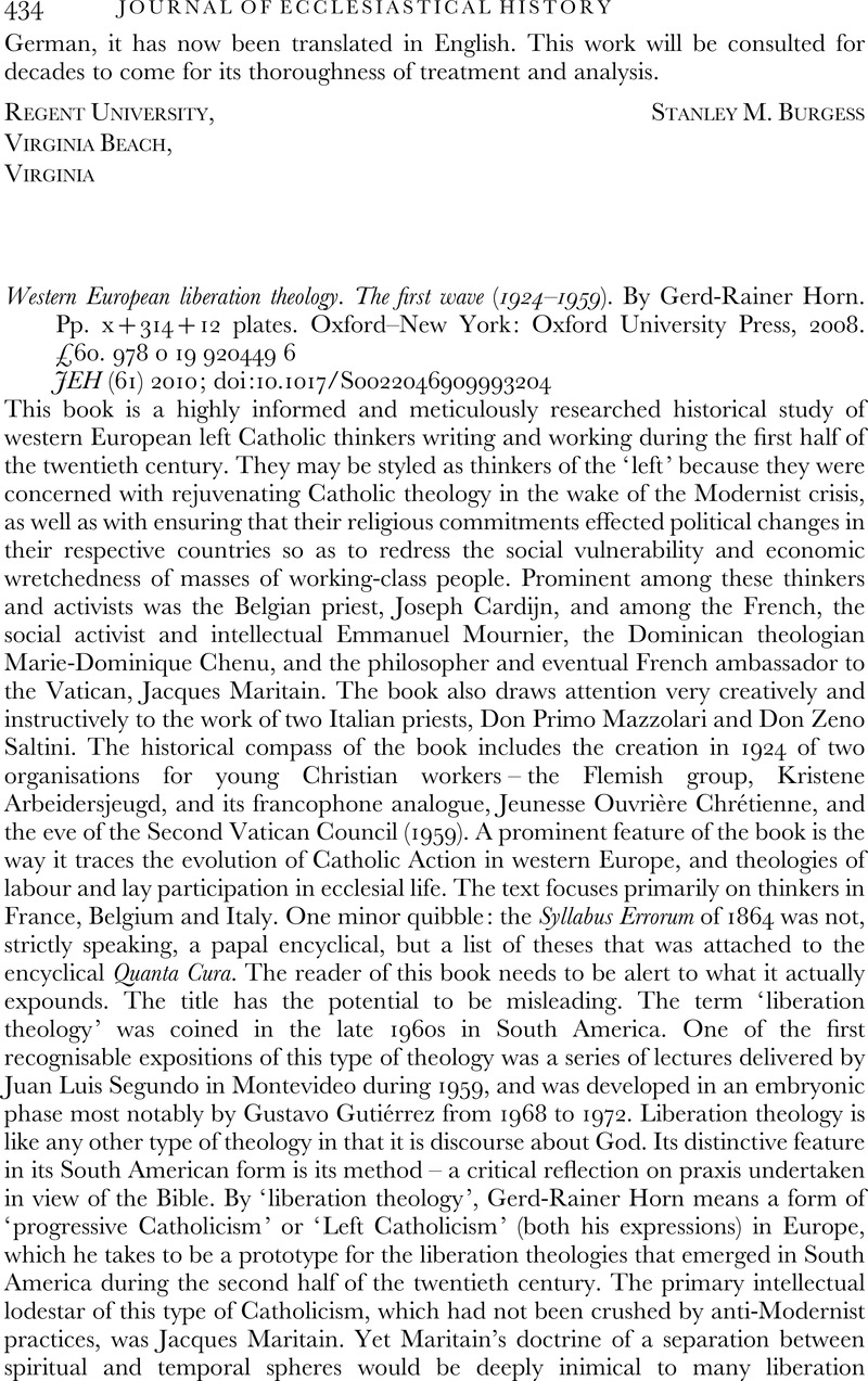 Western European Liberation Theology: The First Wave (1924-1959)