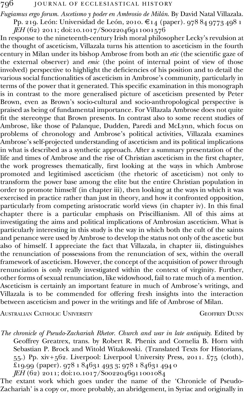 The chronicle of Pseudo-Zachariah Rhetor. Church and war in late antiquity. Edited by Geoffrey ...