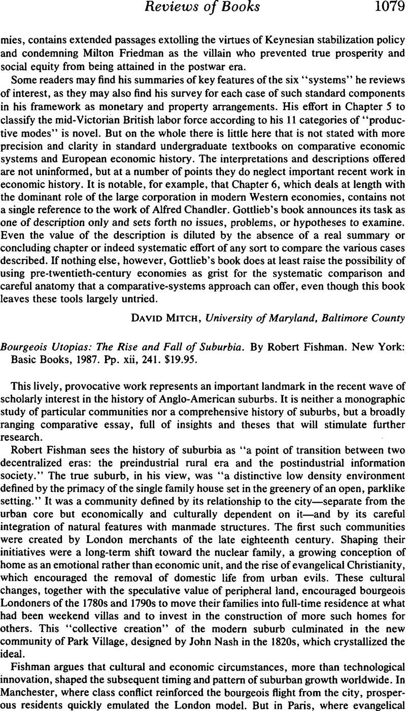 Bourgeois Utopias: The Rise and Fall of Suburbia. By Robert Fishman. New York: Basic Books, 1987 ...
