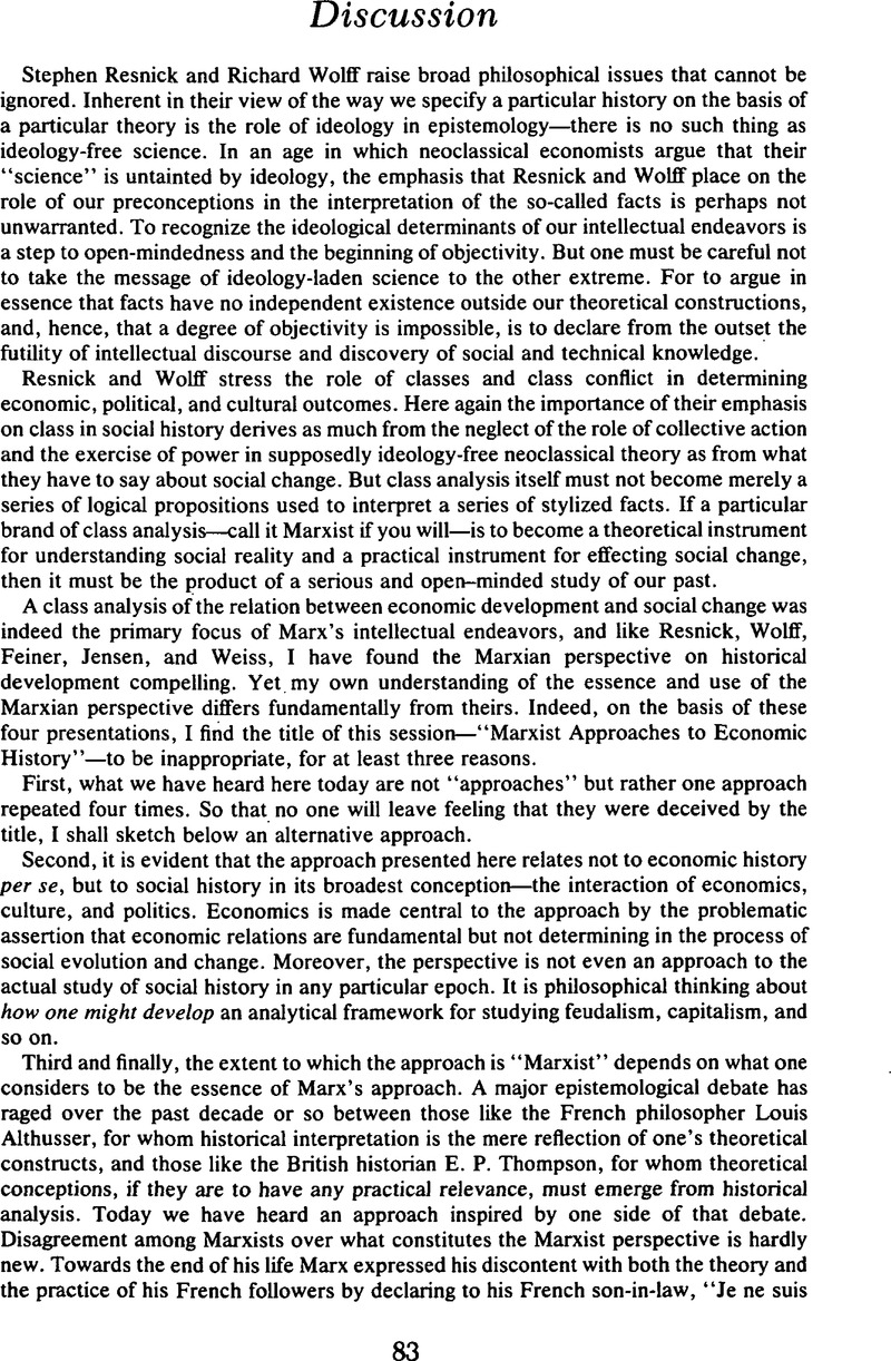 Discussion | The Journal of Economic History | Cambridge Core