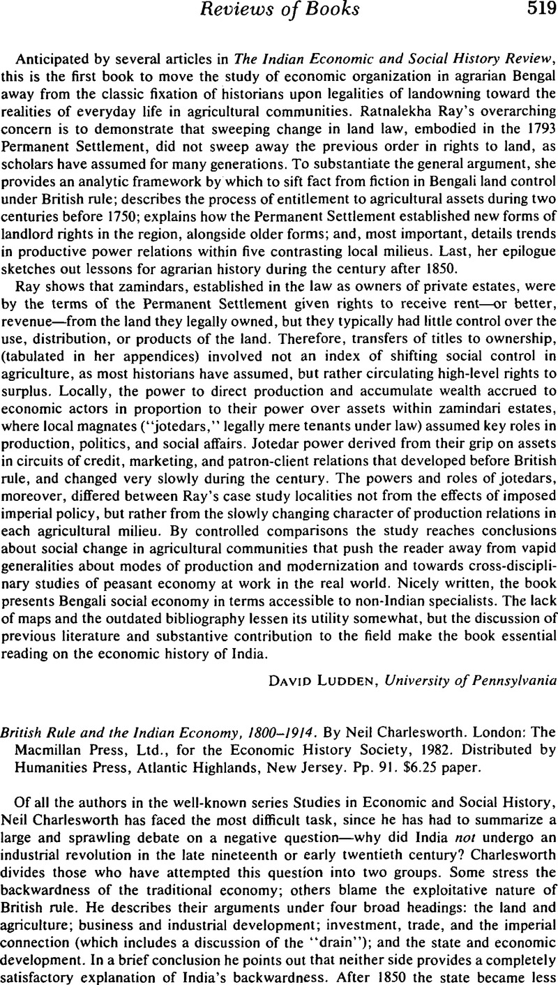 British Rule and the Indian Economy, 1800–1914. By Neil Charlesworth ...