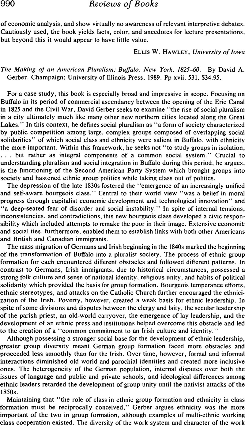 The Making of an American Pluralism: Buffalo, New York, 1825–60. By ...